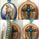 Vintage Our Lady of Lourdes Blessed Mother Virgin Mary Shrine Pendant Porcelain Cameo Locket