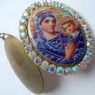 Large Mother Mary Jesus Icon Porcelain Cameo Locket AB Rhinestone Shrine Prayer Petition pendant