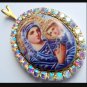 Large Mother Mary Jesus Icon Porcelain Cameo Locket AB Rhinestone Shrine Prayer Petition pendant
