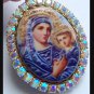 Large Mother Mary Jesus Icon Porcelain Cameo Locket AB Rhinestone Shrine Prayer Petition pendant