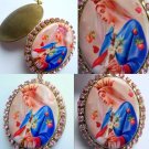 Virgin Mary Queen of Heaven Blessed Mother Mystical Rose Locket Rhinestone Catholic Cameo Pendant