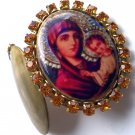 Large Rhinestone Porcelain Cameo Locket Madonna and Child Pendant Prayer Petition Virgin Mary Jesus
