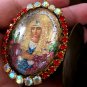 Large Virgin Mary Rhinestone Cameo Locket Prayer Petition Pendant Catholic Jewelry OOAK