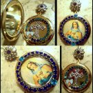 Blue Rhinestone Shrine Cameo Locket Virgin Mary Immaculate Pendant Prayer Petition Catholic Jewelry