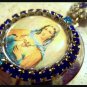 Blue Rhinestone Shrine Cameo Locket Virgin Mary Immaculate Pendant Prayer Petition Catholic Jewelry