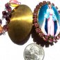 Our Lady of Grace Pink Rhinestone Cameo Locket Prayer Request Beads Virgin Mary Vintage Catholic