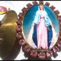 Our Lady of Grace Pink Rhinestone Cameo Locket Prayer Request Beads Virgin Mary Vintage Catholic
