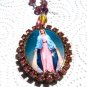 Our Lady of Grace Pink Rhinestone Cameo Locket Prayer Request Beads Virgin Mary Vintage Catholic