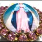 Our Lady of Grace Pink Rhinestone Cameo Locket Prayer Request Beads Virgin Mary Vintage Catholic