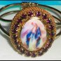 Purple Rhinestone Porcelain Cameo Cuff Bracelet Our Lady of Grace Virgin Mary Catholic Jewelry