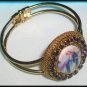 Purple Rhinestone Porcelain Cameo Cuff Bracelet Our Lady of Grace Virgin Mary Catholic Jewelry