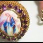 Purple Rhinestone Porcelain Cameo Cuff Bracelet Our Lady of Grace Virgin Mary Catholic Jewelry