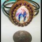 Purple Rhinestone Porcelain Cameo Cuff Bracelet Our Lady of Grace Virgin Mary Catholic Jewelry
