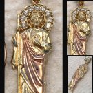 1.25" 10k White Yellow Rose Gold St. Jude Pendant CZ Halo Medal Patron Saint of Hopeless Cases