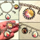 Handcrafted Catholic Charm Bracelet Madonna Child Jesus, Virgin Mary Immaculate, Cross