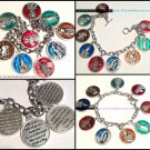 Catholic Enamel Charm Bracelet 9 Medals Divine Mercy, St. Jude, St. Anthony Padre Pio, Virgin Mary,