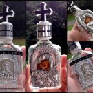Large Unique Silver Glass Catholic Holy Water Bottle Jesus Christ Virgin Mary Madonna and Child