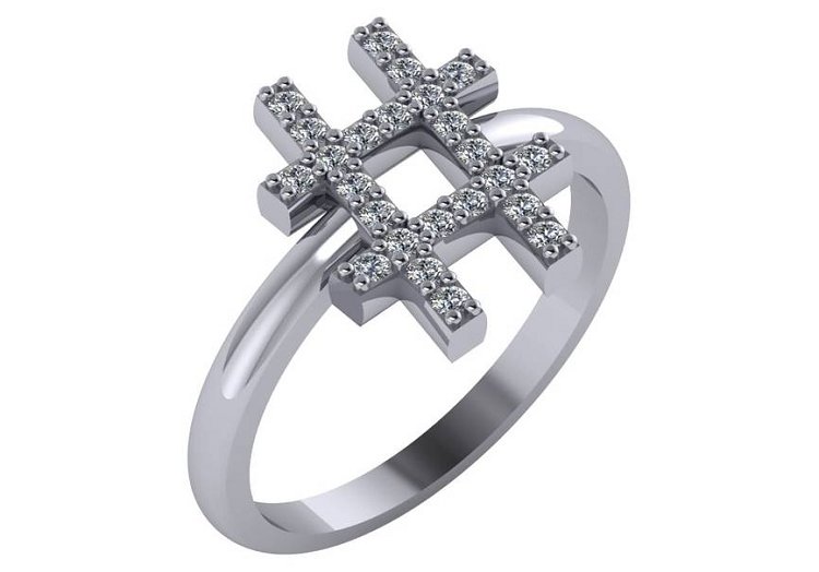 1/4 Carat Genuine Diamond Hashtag "" Ring In 14kt White Gold Size 4