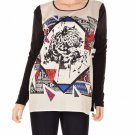 new Kensie Long Sleeve Printed Colorblock Black Combo L SizeWomen'S Clothing
