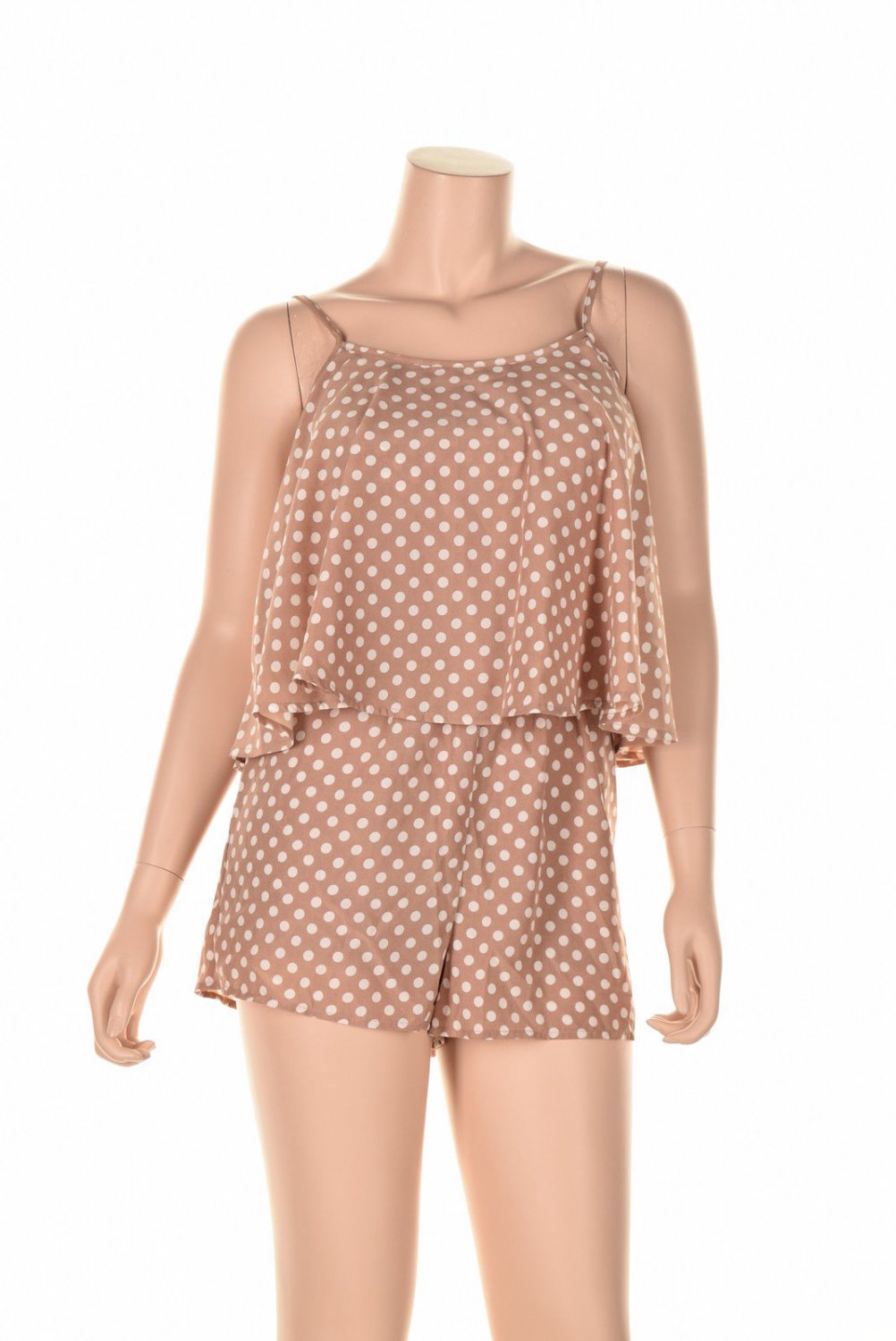 Maison Jules Tiered Polka Dot Print Romper Brush Combo S (Size) Women'S Clothing