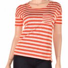 new Maison Jules Short Sleeve Scoop Neck Stripe Optic Orange Combo Xxs