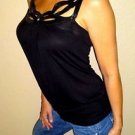 Sequin sexy black rhinestone womens knit tank shirt top | M | Medium
