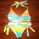 ROXY pink sexy stripe print bathing suit beach surf bikini | M | Medium