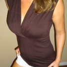 Jillian Jones chestnut brown casual professional womans sexy shirt top Small