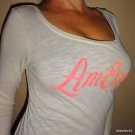 American Eagle Outfitters AEO antique white hot pink glitter shirt top S | Small