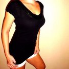 LOL Vintage wash sexy womens cotton sequin rhinestone black tee shirt top Small