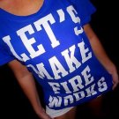 Victorias Secret Pink VS LETS MAKE FIREWORKS womens Blue White sexy tee shirt M