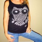 Love Culture black cotton womens black grey shirt top tank OWL | Small