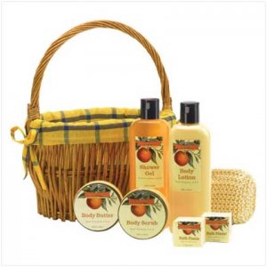 Orange Bath Set in Willow Basket