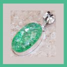 64ct Green Crackle Quartz Oval Gemstone Sterling Silver Pendant