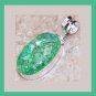 64ct Green Crackle Quartz Oval Gemstone Sterling Silver Pendant