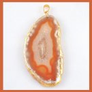 18K Yellow Gold Wrapped 125.00ct Orange AGATE Slice Freeform Gemstone Pendant