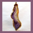 18K Yellow Gold Wrapped 125.00ct Dark Purple & White AGATE Slice Freeform Gemstone Pendant