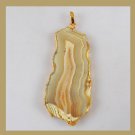 18K Yellow Gold Wrapped 94ct Freeform Slice of Tan and Brown AGATE Gemstone Pendant