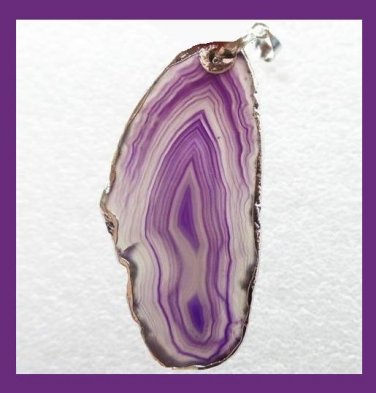 Sterling Silver Wrapped 93ct Light Purple Agate Slice Freeform Gemstone Pendant