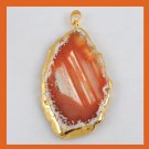 18K Yellow Gold Wrapped 90ct Freeform Slice of Orange & White AGATE Gemstone Pendant