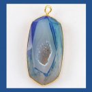 18K Yellow Gold Wrapped 50ct Freeform Slice of Light & Dark Blue Geode AGATE Gemstone Pendant