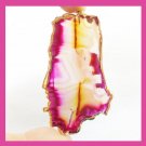 18K Yellow Gold Wrapped 103ct Freeform Slice Red Yellow Pink Brown AGATE Gem Pendant