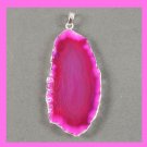95ct Freeform Slice of Hot Pink and Red AGATE Gemstone Silver Pendant