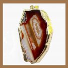 18K Yellow Gold Wrapped 80ct Freeform Slice Brown White AGATE Gemstone Pendant