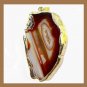 18K Yellow Gold Wrapped 80ct Freeform Slice Brown White AGATE Gemstone Pendant