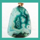 70.5ct Green & White Freeform AGATE Gemstone Yellow Gold Pendant