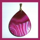 109ct Purple Violet Striped Agate Pear cut Gemstone Yellow Gold Pendant