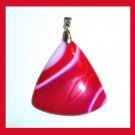 98ct Red & White Agate Triangle Shaped Gemstone Sterling Silver Pendant