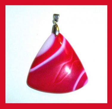 98ct Red & White Agate Triangle Shaped Gemstone Sterling Silver Pendant