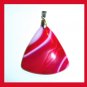 98ct Red & White Agate Triangle Shaped Gemstone Sterling Silver Pendant